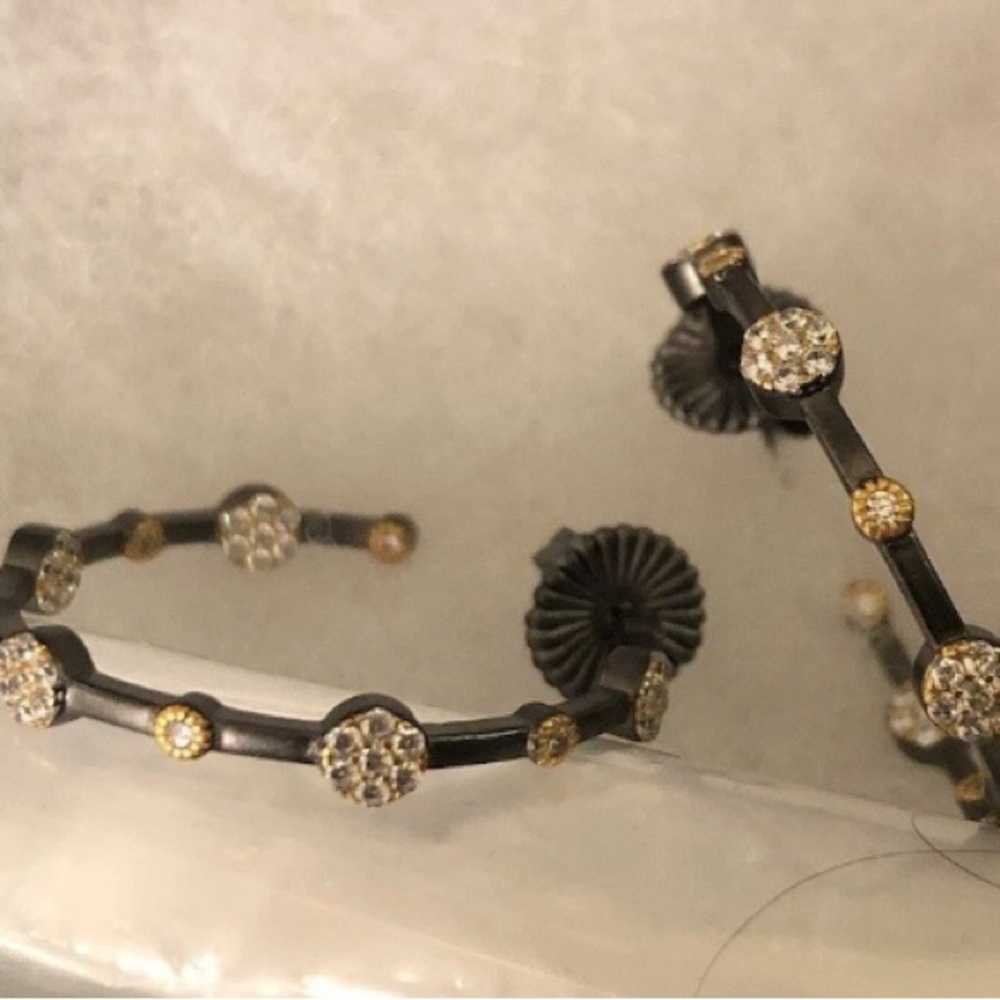 FREIDA ROTHMAN 1.25” Hoop Earrings STARRY NIGHT Gold & Rhodium Over SS NEW $295 - Picture 5 of 16